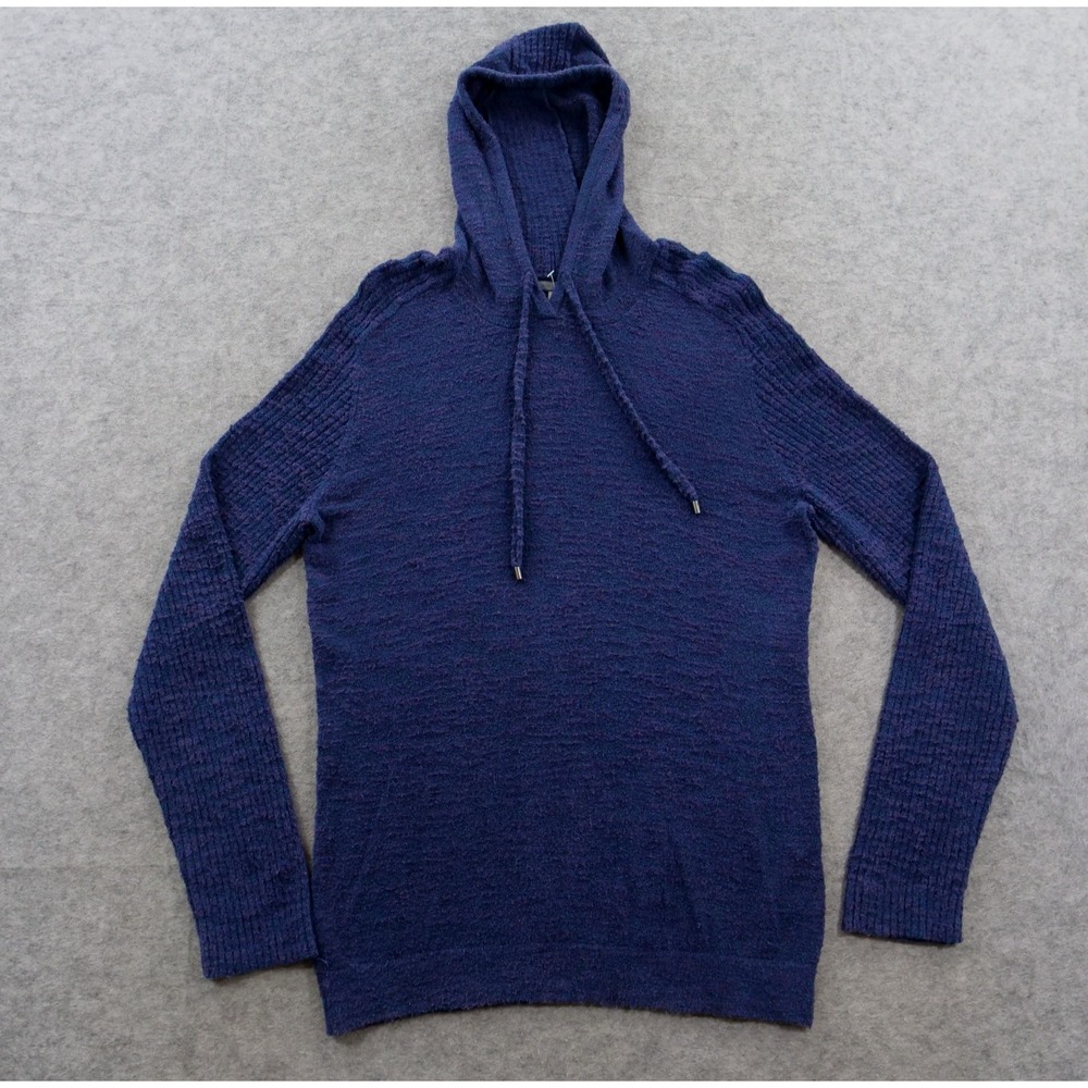 John Varvatos Sweater Hoodie Mens Small Blue Textured Knit Pullover Drawstring